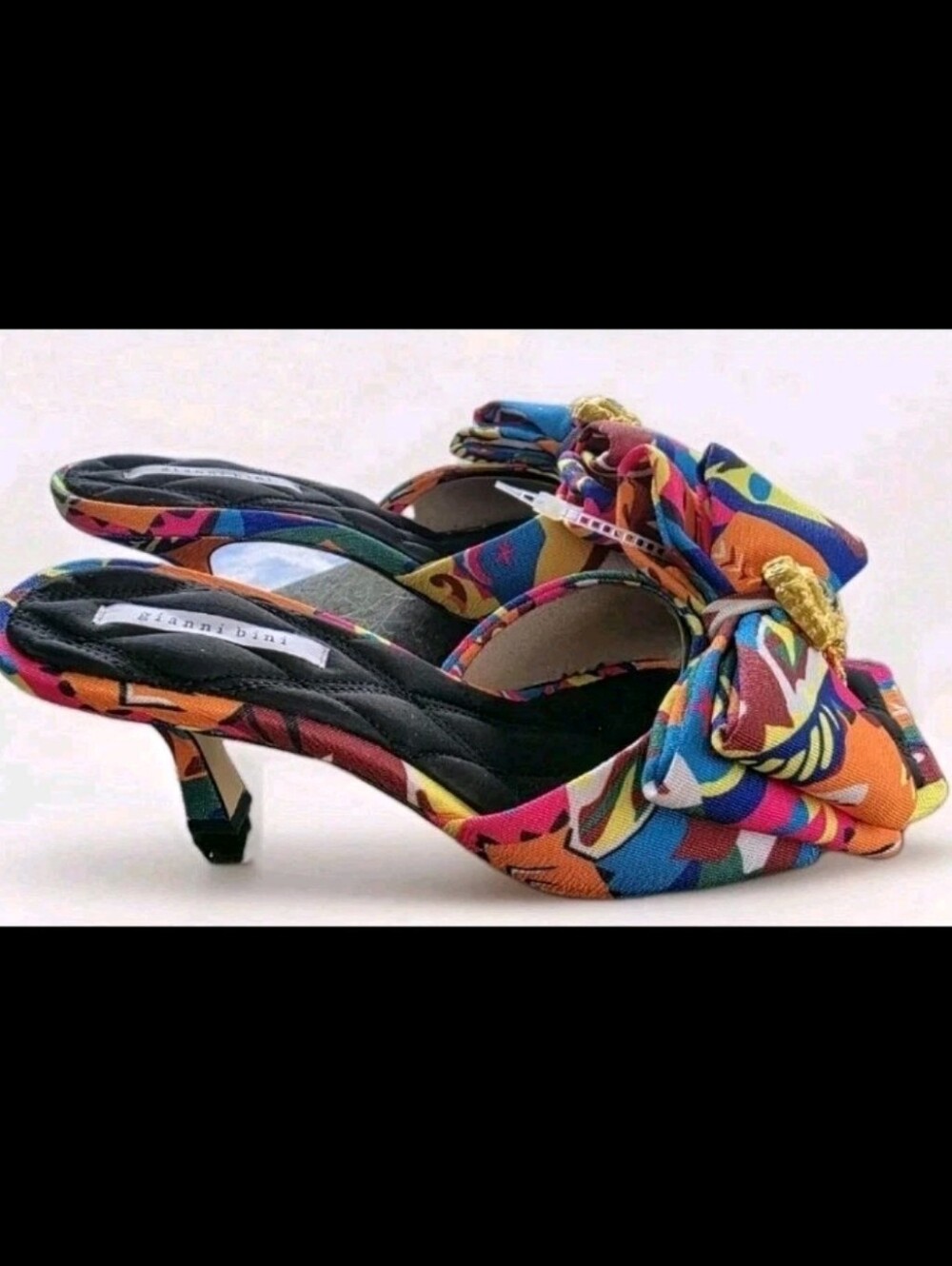 Gianni Bini Multi Color Abstact Heel W/ Huge Bows And Bedazzle Eyes Sz 8  Nwob